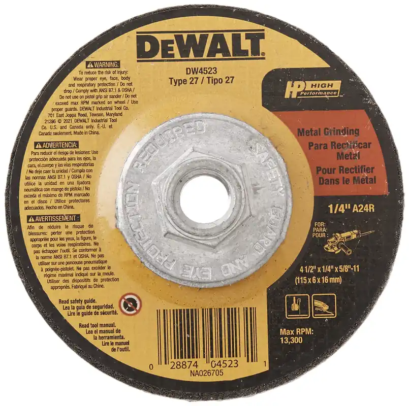 DeWalt DW4523 4-1/2x1/4x5/8-11 High Performance Metal Grinding Wheel