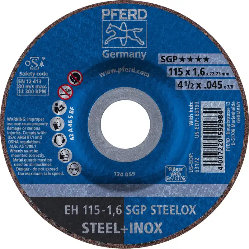 Pferd 63172 Special Line SG-Plus Depressed Center Cut-Off Wheel 4-1/2 inch 0.045 inch Thickness 46 Grit Aluminum Oxide Type 27