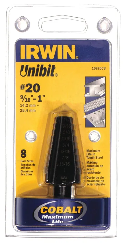 SK0383824-US20260702-105043-0 Irwin 10220CB Cobalt Step Drill Bit 9/16-1 Inch 8 Steps Laser Marked - Image 1