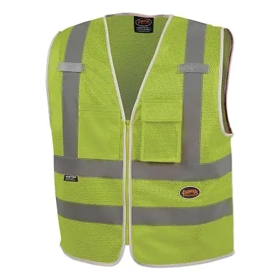 Pioneer V1025260U-L 6853U/6854U Mesh Multi-Pocket Safety Vest Large Yellow/Green