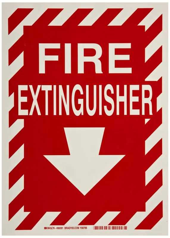 SK0384302-US20260702-105043-0 Brady 86091 Fire Sign 14 Height 10 Width B-302 High Performance Polyester White On Red Fire Extinguisher With Picto - Image 1
