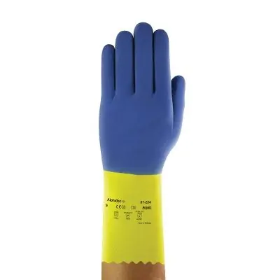 SK0384412-US20260702-105043-0 Ansell 87-224-8 AlphaTec Neoprene Gloves Cotton Flock Lined Size 8 Yellow Blue - Image 1