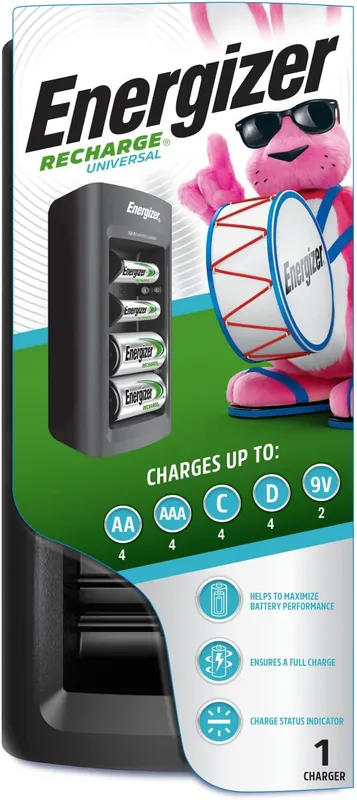 Energizer CHFC Rechargeable Battery Charger for C Cell, D Cell, AA, AAA, 9V Batteries