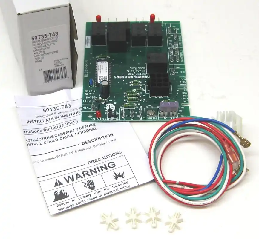 SK0385258-US20260702-105043-0 White-Rodgers 50T35-743 Integrated Furnace Control Board 36 inch Probe 25VAC 0.5A 3/16 inch Therminal - Image 1