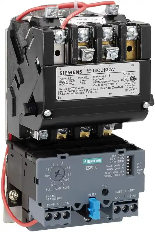 SK0391234-US20260702-105043-0 Siemens 14CUD32AA Heavy Duty Motor Starter Solid State Overload Auto/Manual Reset NEMA 0, 5.5-22A Amp Range Black - Image 1