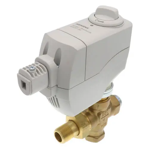 Siemens 262-02040 1/2 Angle NPT x Union Male Powermite MT Series 2-Way Mixing N.O. Valve Actuator Assembly 24Vac 2.5 Cv